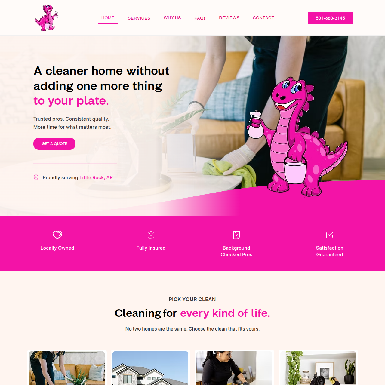 Cleaning Dino website, designed by EagleEdge Marketing